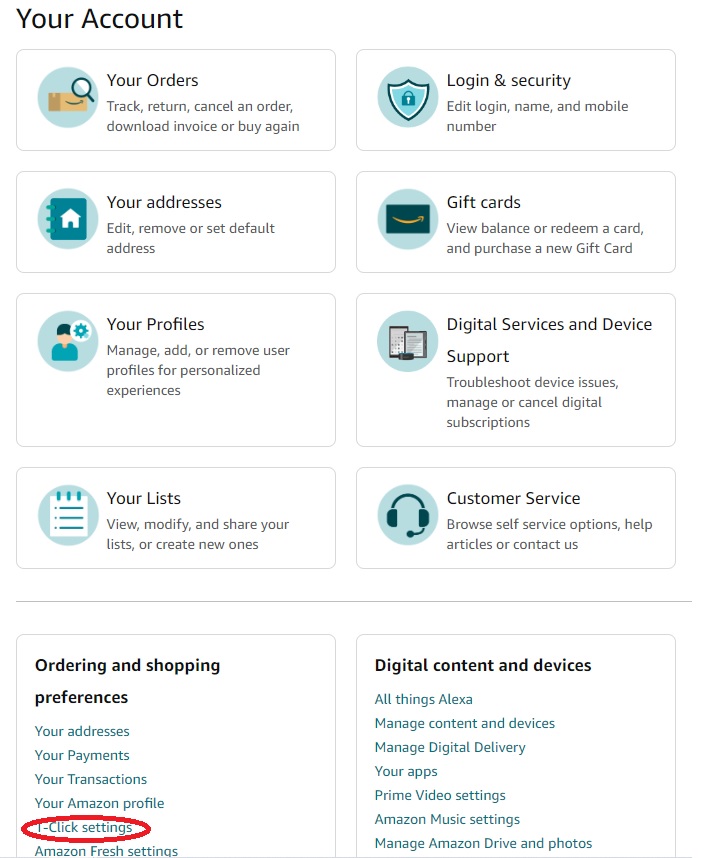 How to turn off 1-Click purchasing on your Amazon account.