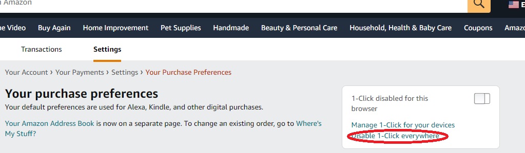How to turn off 1-Click purchasing on your Amazon account.