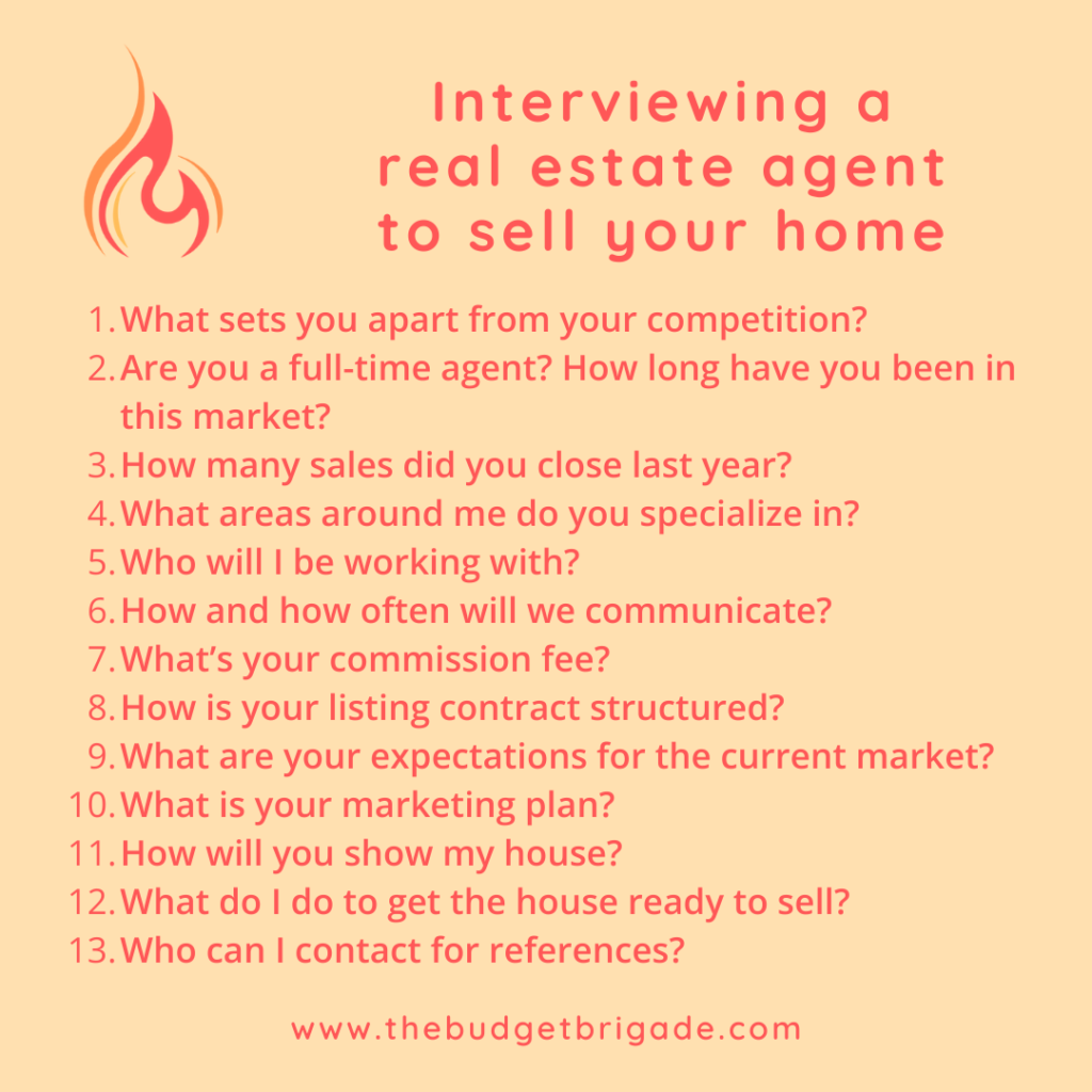 Questions to ask when you interview a real estate agent to sell your home.