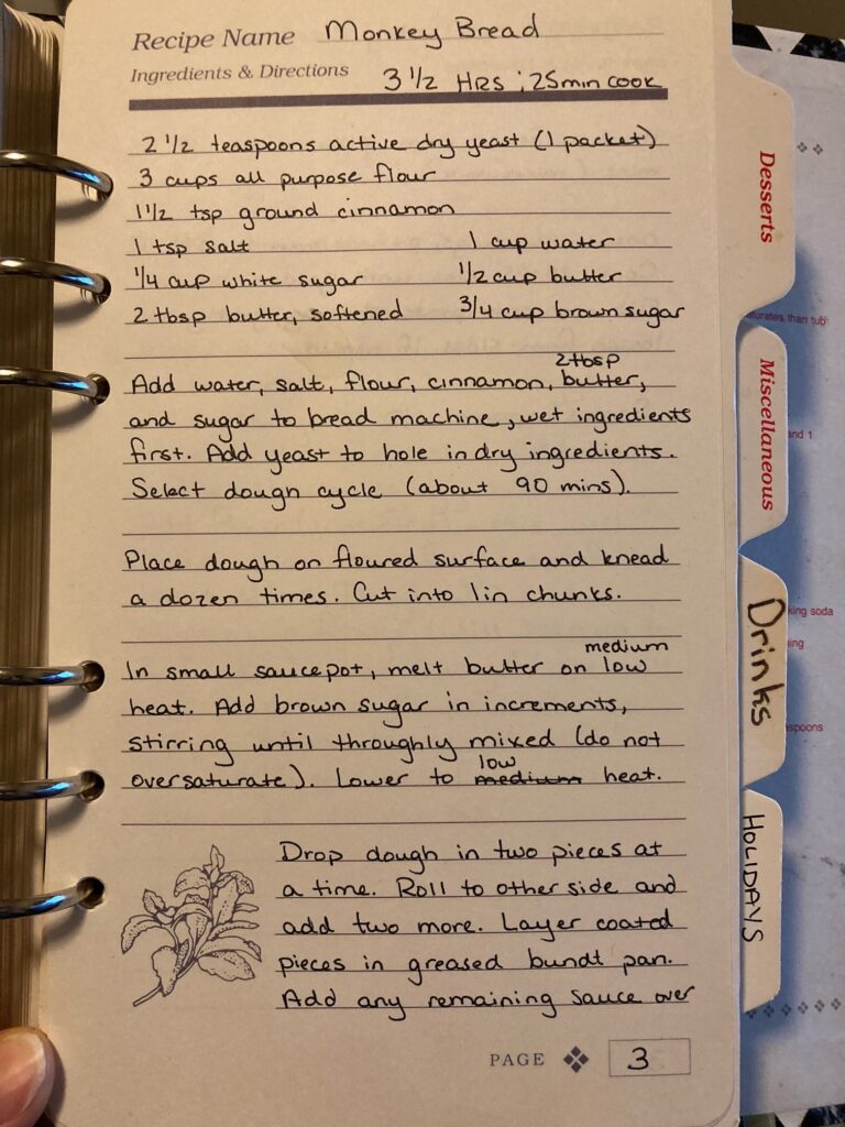 First page of my favorite monkey bread recipe
