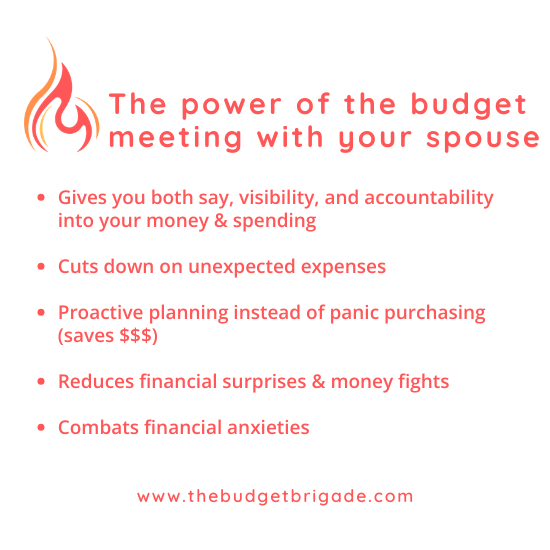 Five benefits of having a monthly budget meeting with your spouse.